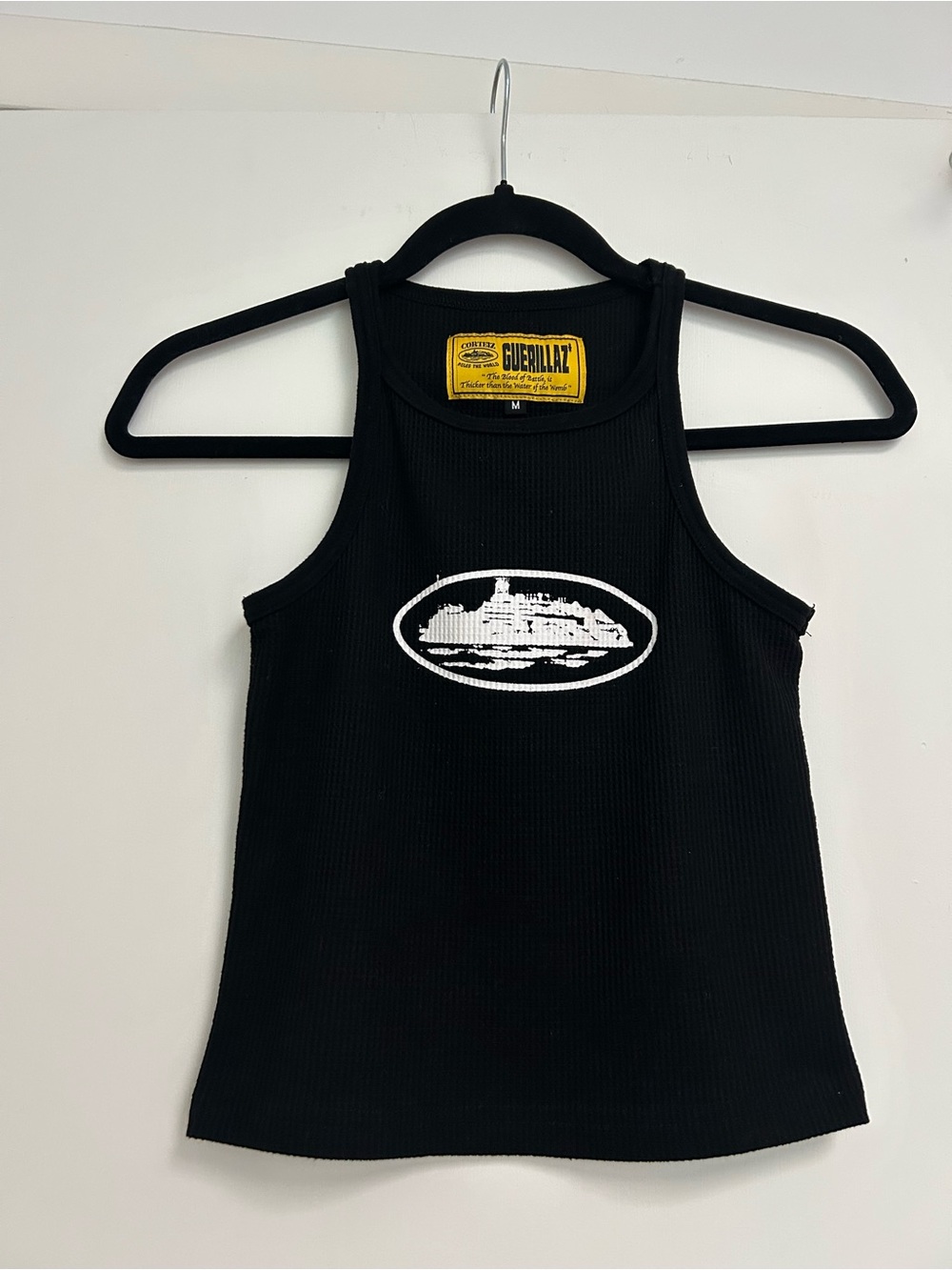 Corteiz Black Ribbed Tank Swim Top - White Logo